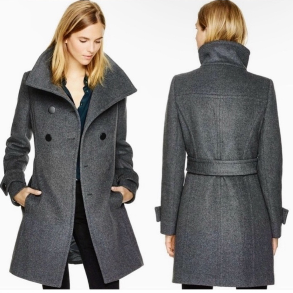 Aritzia Babaton Tulula Bromley Wool & Cashmere Gray Belted Pea Coat Size XS - Picture 2 of 12